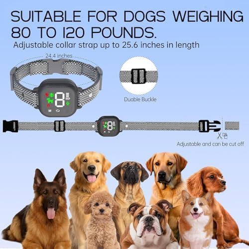 Dog Anti Bark Collar, Rechargeable Smart Stop Bark Collar, Medium Dogs, Large Dogs 10-120 Pound Anti-Bark Training Collar, 8 Adjustable Sensitivity, Stop Bark Collar with Beep Vibration Shock (Black)
