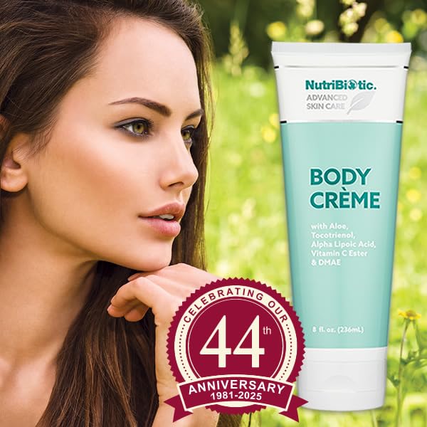 NutriBiotic – Advanced Skin Care Body Crème, 8 Fl Oz - with GSE, Aloe, Tocotrienols, DMAE, Vitamin C Ester & Alpha Lipoic Acid - Nourishing for Soft & Silky Skin - Vegetarian & Paraben-Free
