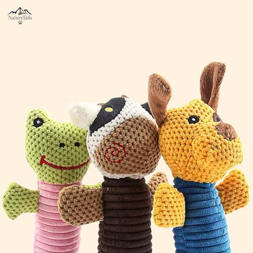 NatureTailsPaw Soft Dog & Cat Toy – Cute Squeaky Interactive Chew Toy for Puppies & Kittens, Durable Plush Teething Toy for Small, Medium & Large Breeds (Frog)