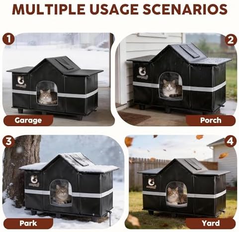 Large Outdoor Heated Cat House with Escape Door 28" x 16" x 17" Black