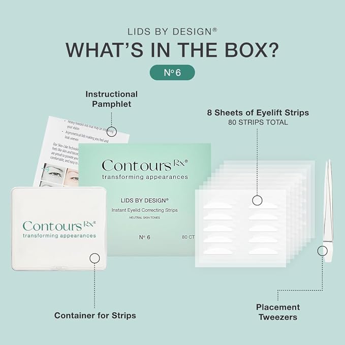Contours Rx Lids by Design - Non-Surgical & Transparent Eyelid Lift Strips - for a More Youthful-Looking Appearance, Lid Lifting Treatment, Eyelid Tape for Hooded Eyes (7mm)160ct