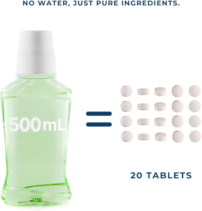 Tidalove Mouthwash Tablets - Alcohol-Free, Eco-Friendly, Travel-Friendly, with Nano-HA & Green Tea for Fresh Breath and Enamel Protection - 124 Tablets (Tin)