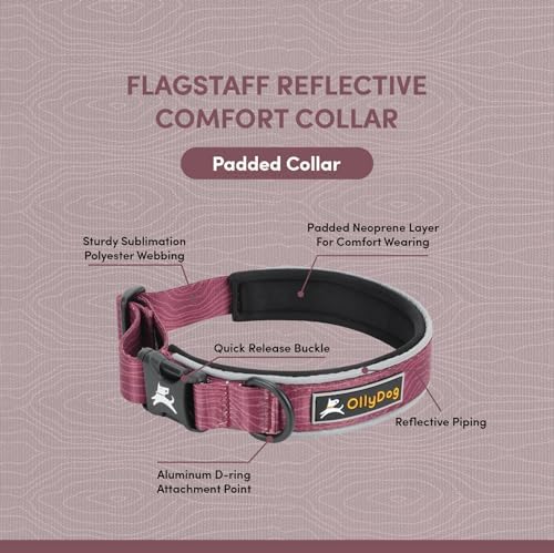 OllyDog Flagstaff Reflective Comfort Collar, Neoprene Padded Dog Collar, Reflective Trims for Night Runs, Extra Comfort for Active Dogs (Medium, Rosewood Woodgrain)