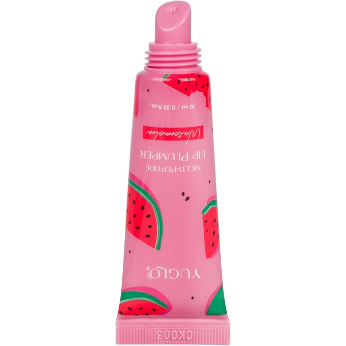 YUGLO Lip Plumping Gloss with Multi-Peptides | Watermelon Flavor | Hydrating & Nourishing Lip Gloss Treatment for Smooth, Youthful Lips | High-Shine Lip Plumper