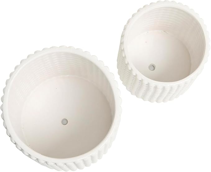 MyGift 6 Inch White Ceramic Planter Pots with Hobnail Texture, Set of 2 | Classic textured plant containers add charm to shelves and tabletops while complementing succulents, flowers, and herbs