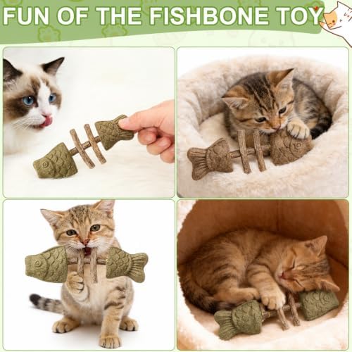 3PCS Catnip and Silvervine Chew, Creative Fish Bone Cat Dental Chew Toy, Fix Cat Dental Health, Durable Wooden Feline Tooth Care Tool