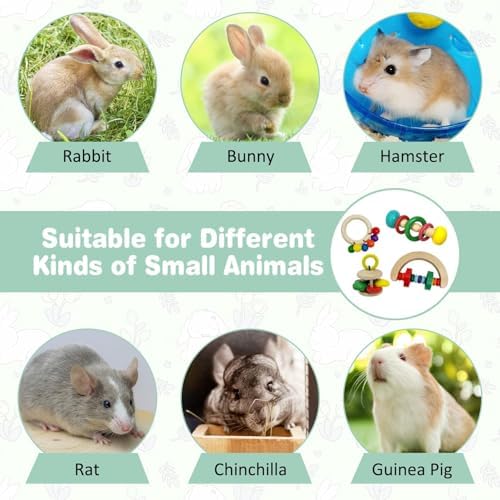 PINVNBY 4 PCS Wooden Bunny Toys Interactive Rabbit Toys Multi-Colored Guinea Pig Teeth Grinding Toy for Chinchillas Hamsters Rats and Small Animals Indoor Outdoor Playing