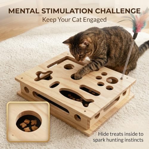 Cat Scratch Puzzle Enrichment Box, Interactive Cat Nail File with Sandpaper Liner for Claw Care, No-Stress Alternative to Clippers and Grinders for Indoor Cats