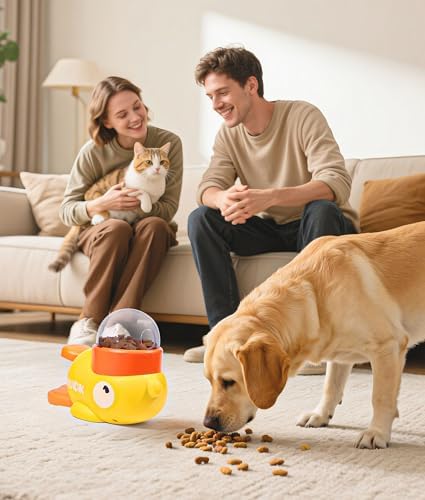2-in-1 Interactive Dog Puzzle Toy, Dog Interactive Treat Dispenser Toy, Dogs Food Treat Feeding Dispenser for Healthy Eating for Small & Medium (Yellow)