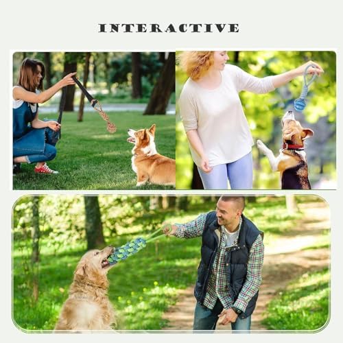 Spring Pole Dog Rope Toys,Dog Bungee Toy, Hanging from Tree, Tether Tug for Small to Large Dogs with 3 Pieces Chew Rope