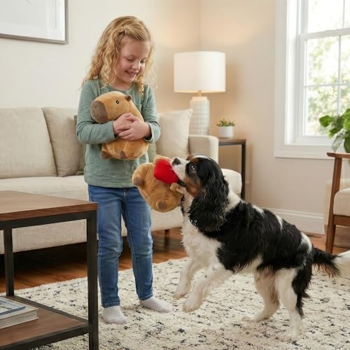 SPOT Capybara with Heart Plush Dog Toy, Soft Stuffed Squeaky & Crinkle Toy for Calm and Gentle Play, Adorable Capybara, for Light Chewers and Small Dogs, 8 Inch