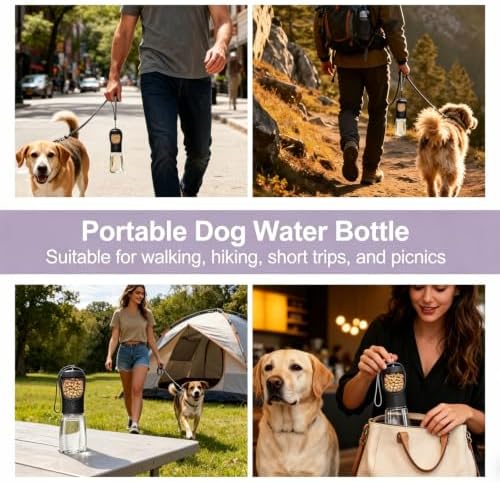 Portable Dog Water Bottle with Food Container, Drinking Bottle for Travel