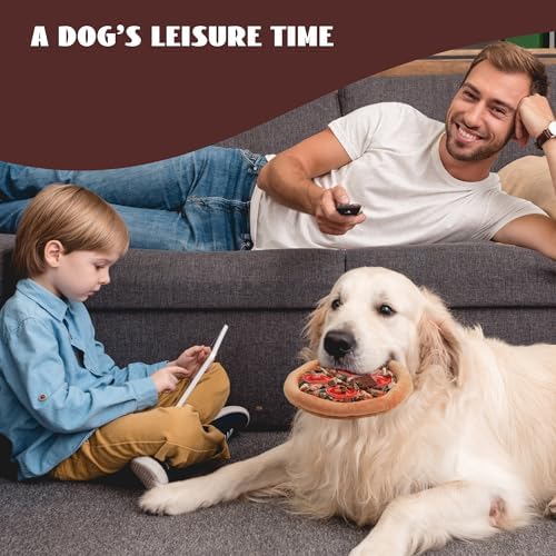 Nocciola Hide Treat Seek Pizza Dog Toy- Interactive Enrichment Burrow Snuffle Plush Stuffed Puppy Toys, Fun Crinkle Squeaky Durable Entertained Pet Supplies for Small Medium Large Breed