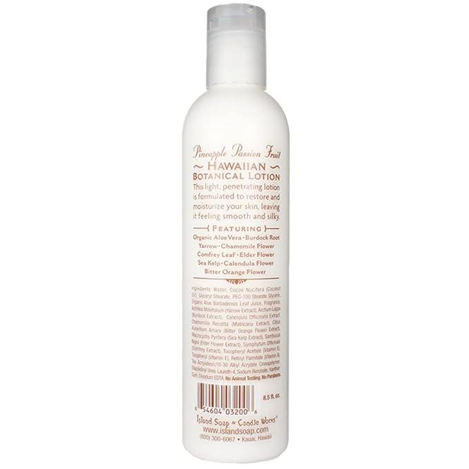 Island Soap and Candle Works Pineapple Scented Body Lotion for Men and Women, Paraben Free Body Moisturizer - Hydrating Hawaiian Skincare - Pineapple Passion Fruit - 8.5 Fl Oz Bottle