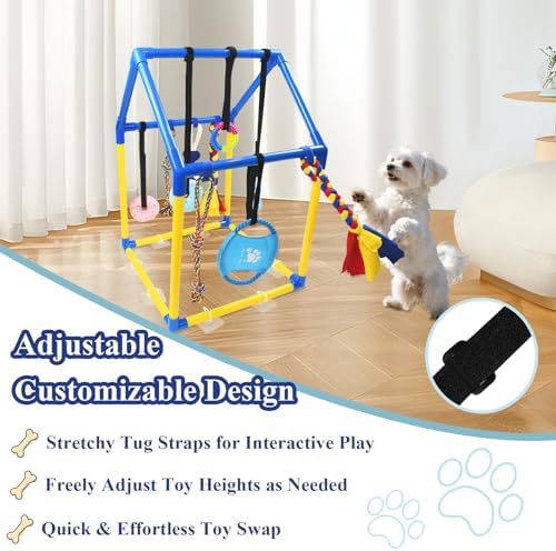 ASOCEA Puppy Play Gym for Small Dogs – Interactive Jungle Gym with 10 Hanging Toys, Adjustable Height, Safe PVC Frame for Indoor Puppy Entertainment, Teething & Mental Stimulation