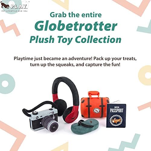 P.L.A.Y. Cute Plush Dog Toys - Globetrotter, Travel Themed Durable Squeaker Chew Toy, Great for Puppies & Small, Medium, Large Dog Breeds - Machine Washable, Recycled Materials (Pack & Snack Suitcase)