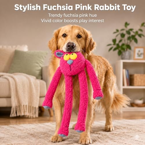 Squeaky Rabbit Dog Plush Chew Toy, Interactive Tug Squeaky Toy for Chewers, Medium Large Dogs & Fetch Play, 31.5 Inch Stuffed Play Toy with Stretchable Limbs for Gentle Gum Care & Boredom Relief
