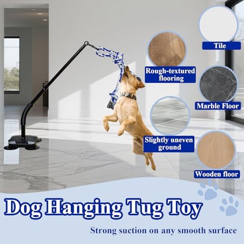 Indoor Suction Cup Dog Toy with 3 Ropes - Adjustable Height Tug Toy for Small to Large Dogs, Interactive Boredom Relief for Solo Play on Tile Floors
