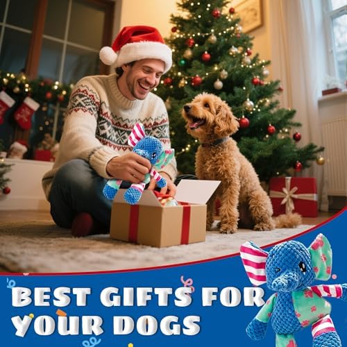 Dog Squeak Toys for Small & Medium Breeds, Puppy Teething Interactive Chewing Plush Toy to Keep Them Busy, Best Birthday, Christmas, Halloween, Easter Gift, Elephant