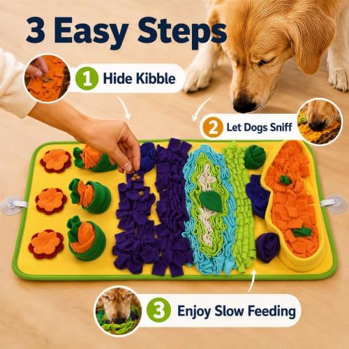 Snuffle Mat for Dogs – Extra Large 32'' x 20'', Washable Slow Feeder Dog Toy, Durable Interactive Dog Puzzle for Mental Stimulation & Nosework Training, with Anti-Slip Suction Cups