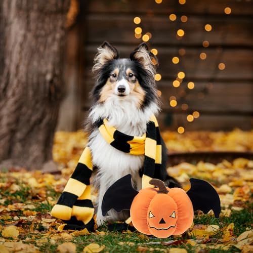 LECHONG Halloween Squeaky Dog Toys, Funny Pumpkin for Puppy Small and Medium Dogs, Crinkle Pumpkin Puppy Toys with Wings, Cute Plush Dog Chew Toys