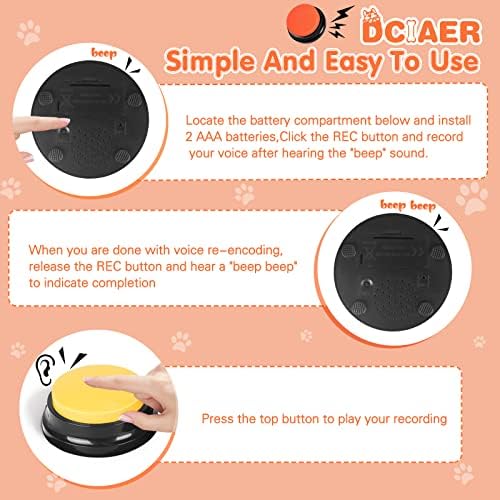 Dog Buttons for Communication,Talking Buttons for Dogs,4 Recordable Sound Buttons + 24 Scene Patterns + 1 Dog Button Mat+ 8 AAA Batteries