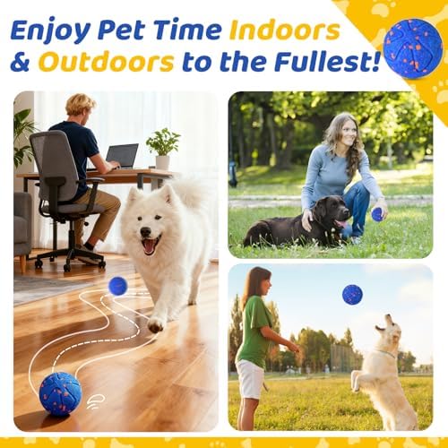 Interactive Dog Ball for Large Dogs - Dog Toys for Aggressive Chewers to Keep Them Busy, Durable E-TPU Material, 3 Play Modes Automatic Dog Balls for Medium and Large Dogs, Indoor & Outdoor