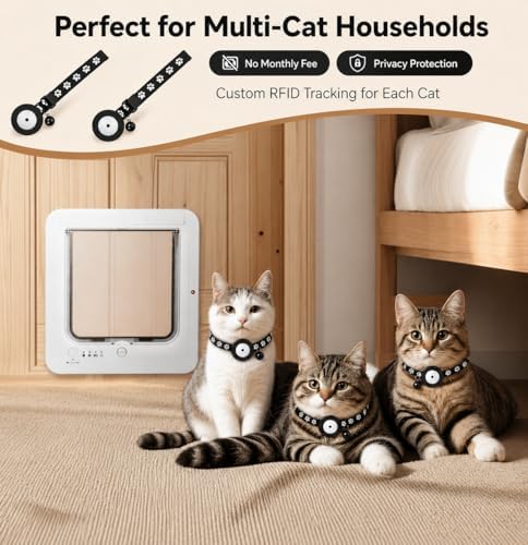 Electronic Cat Door with Selective Access, 4-Way Locking Pet Flap with Collar Key Recognition, Prevents Unwanted Pets from Entering, Includes 2 Collar Keys & Remote Control (Black)