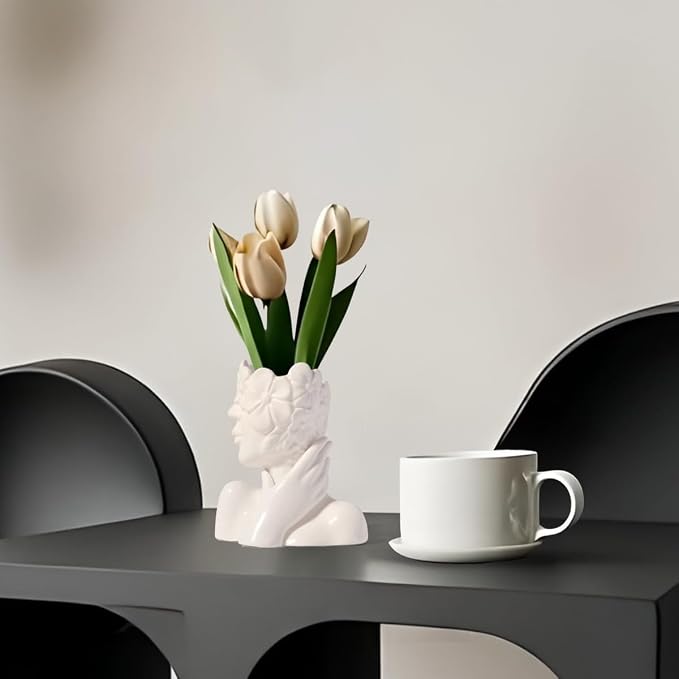 Ceramic Face Vase White Flower Vase for Decor, Female Face Vase Art, Modern Decorative Vase Centerpiece for Table, Shelf, Living Room, Office, Bedroom, Small