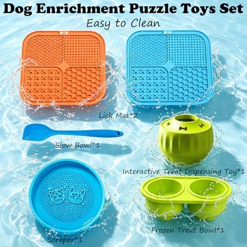 Dog Enrichment Toys - Dogs Puzzle Toy Set 6Pack Lick Mat with Suction Cups Frozen Treat Puzzle Dispenser Slow Feeder Bowl for Stimulating Anxiety Relief Training Busy Toys