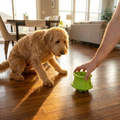 Flex-Force Interactive Treat Dispensing Puzzle Dog Toy for Enrichment, Holds Wet & Dry Food, Wobble Base, Lickable, Freezable & Dishwasher-Safe, Watermelon-Banana Scent, All Breeds, 4.3"