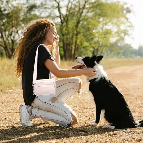 Runlight Dog Treat Pouch, Removable Treat Pouches Pet Training Pouch, Hand Free Dog Walking Bag with Carabiner, for Puppy Travel or Outdoor Use (Pink)