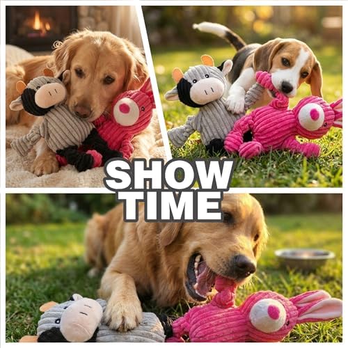 PetLike 4PK Squeaky Plush Dog Toys, Durable Chew Toys with Five BB Squeaker, Composite Stuffed Teething Toys for Aggressive Chewers, Interactive Fetch & Tug of War Toys for Small & Medium Dogs