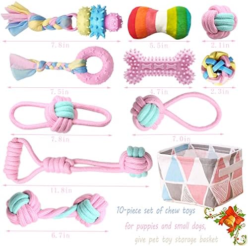 Puppy Teething Chew Toys for Small Dogs - Interactive Rope Toy, Balls, Ring, and Storage Basket (C)