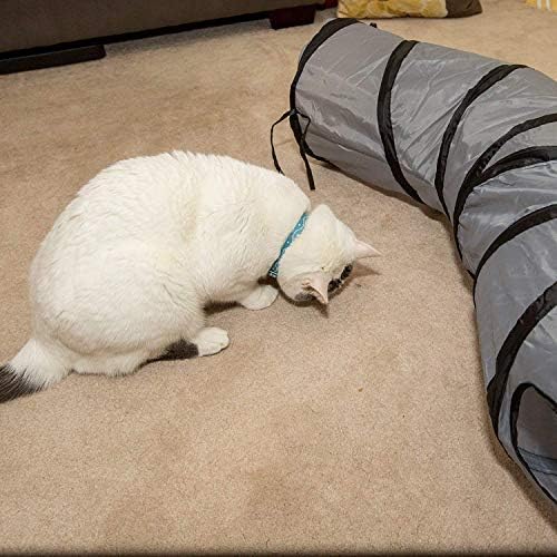 PetLike S Cat Tunnel Collapsible Pop-up Pet Tube Hideaway Play Toy with Ball (1 Way, Grey)