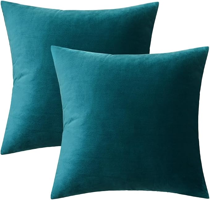 MIULEE Velvet Throw Pillow Covers 20x20 Inch Pack of 2 Teal | Soft Solid Decorative Pillow Covers, Modern Luxury Home Decor, for Couch Chair Sofa Bedroom Livingroom