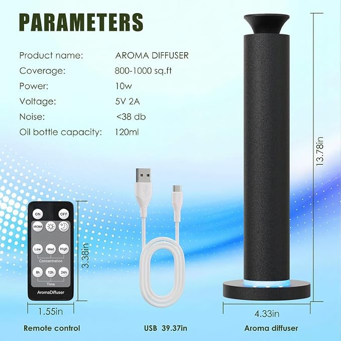 Waterless Scent Diffuser Machine with 4 Lights and Breathing Lights Modes Max Coverage 2500 sq.ft. Essential Oil Diffusers Fragrance Large Room Rechargeable App Remote Control Ancient Silver