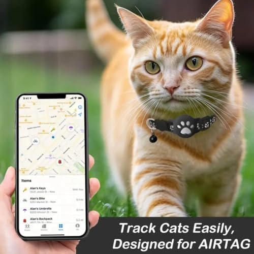 GPS Tracker Collar for Dogs/Cats, Rejustable Tractive GPS Cat Tracker with Real-Time Location, Fit for iOS and Android, Pet Tracker for Safety of Pets' Outdoor Activities (Black White)