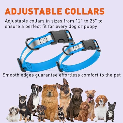 Dogline BioThane Reflective Dog Collar – Waterproof Heavy Duty Dog Collars – High Visibility Quick Release Dog Collar with Sturdy Buckle – Fun Modern Colors – Comfortable and Safe