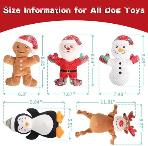 Christmas Dog Squeak Toys for Small, Medium & Large Dogs, Tough Chew Toy for Teething & Chewing, Durable Interactive Puppy Gifts, 5-Pack