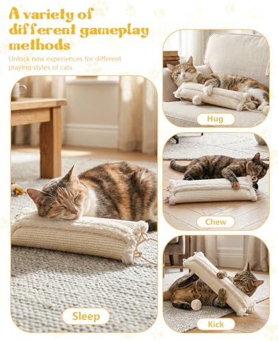 16.5 Inch Sisal Catnip Pillow Toy Kickers, Washable Sisal Cover, Interactive Cat Toys with Sisals Balls for Indoor Scratching, Chewing & Teething, Fun for Kittens and Adult Cats (Beige)