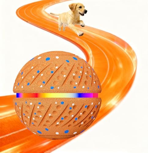 Interactive Automatic Dog Ball, Self-Moving Rolling Toy for Dogs, Chew Resistant E-TPU Material, IPX7 Waterproof, USB-C Rechargeable, Smart Vibration Sensor, Indoor & Outdoor (Orange)