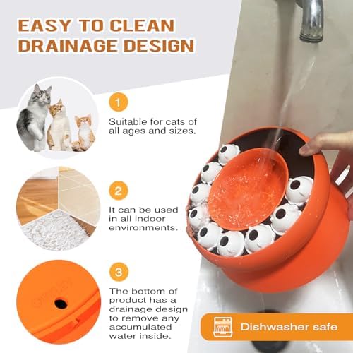 Interactive Cat Puzzle Feeder, Cat Puzzle Toy Treat Dispenser Kitten, Enrichment Toys for Indoor Cats, Slow Feeder Treat Puzzle Toys Cats Stimulation Toys(Orange)
