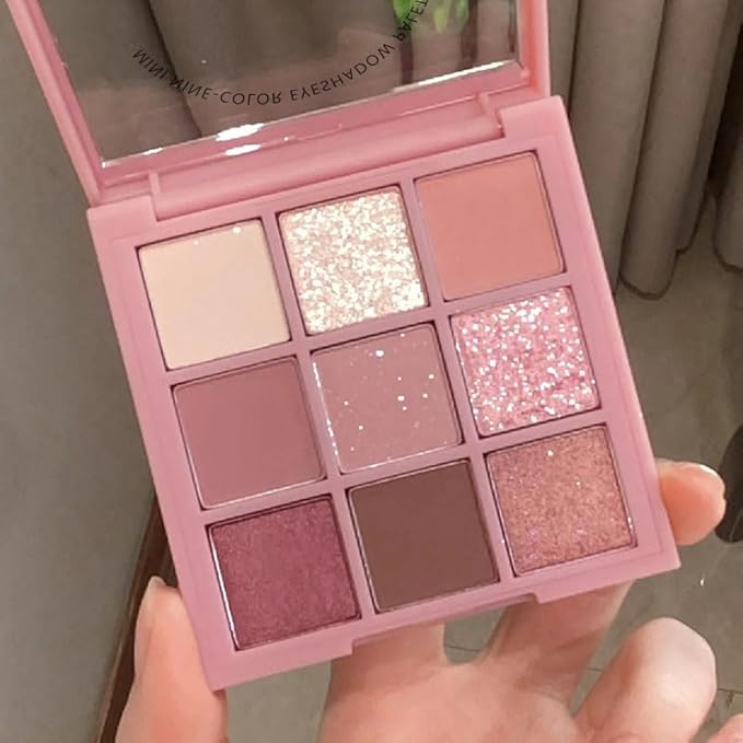 9 Color Eyeshadow Palette Makeup, Matte Glitter Shimmer Korean Eye Shadow Palettes, Highly Pigmented Long Lasting Waterproof Blendable, Knit Violet Rose Gold Purple Pink Dark Brown Glitter Eye Makeup