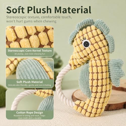 Seahorse Dog Plush Squeaky Toy with Rope Loop (Seehorse)