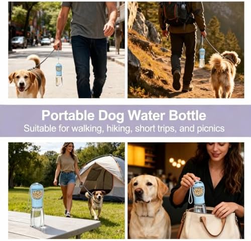 Portable Dog Water Bottle with Food Container, Drinking Bottle for Travel
