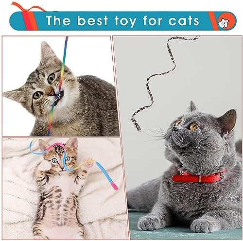 Amaxiu Cat Wand Toy Set, Interactive Cat Wand Toy with Rainbow Ribbon String, Leopard Print Cloth String for Small Cats Kittens Indoor Training Catcher (3 Packs)