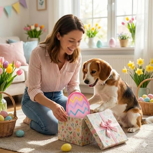 Easter Dog Squeak Toys Easter Egg Interactive Stuffed Puppy Teething Toys Durable Canvas Chew Toys for Small Medium Dogs Tough Dog Gifts for Boredom (Egg)