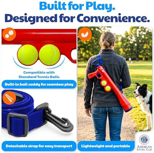 American Kennel Club Dog Ball Launcher, Tennis Ball Thrower for Dogs, Interactive Fetch Toy, Hands-Free Pickup, Launches 30+ ft, Includes Ball & Strap, Promotes Active Play & Exercise, Large