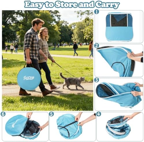Cat Playpen, 3-in-1 Pop-up Outdoor Cat Enclosure, Blue